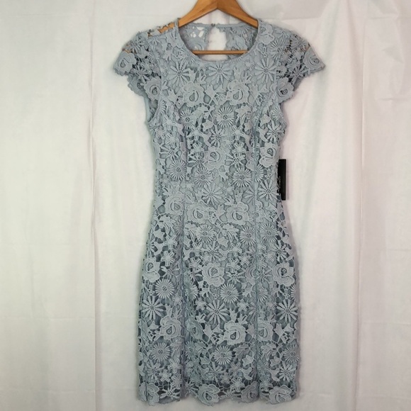 Lulu's Blue Sheath Mid Thigh Dress with Flutter Cap Sleeves Size S - Picture 7 of 12